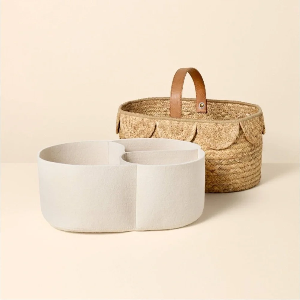 Hearth & Hand Magnolia Natural Woven Scalloped Baby Diaper Caddy